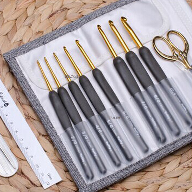 11pcs Japan TULIP ETIMO Aluminium Crochet Hook needles Resin Handle  Knitting Yarn 2/2.2/2.5/3/